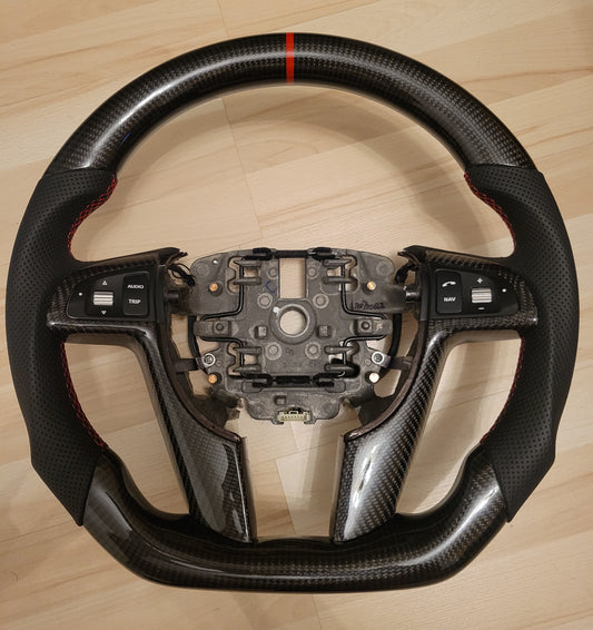 Carbon Fiber Steering Wheel (Leather, Red Stitch, and Red Stripe)