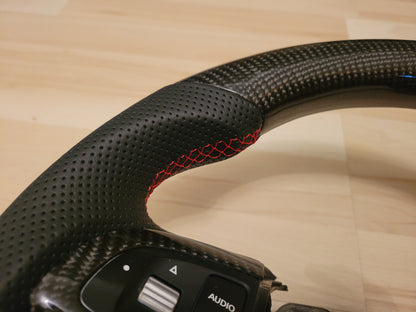 Carbon Fiber Steering Wheel (Leather, Red Stitch, and Red Stripe)